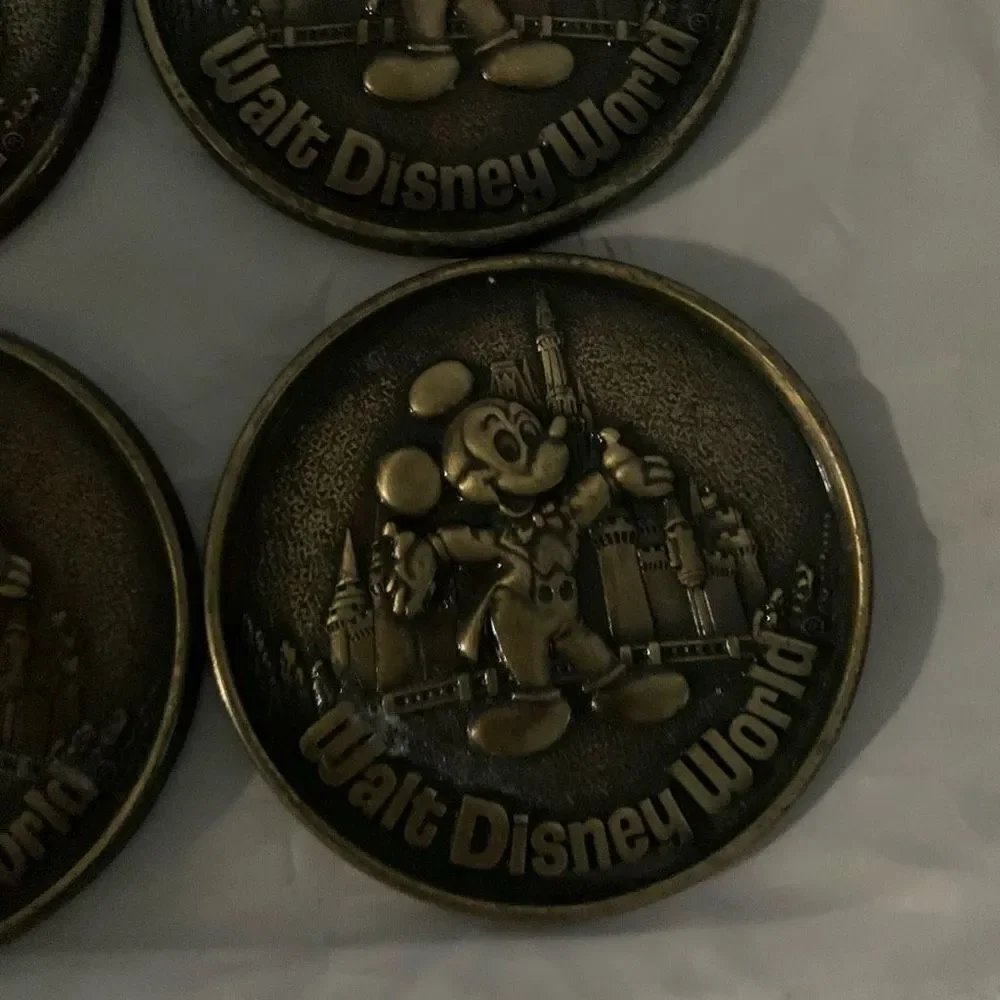 Walt Disney World 3 1/4” Metal Drink Coasters Set Of 4 Made In Canada